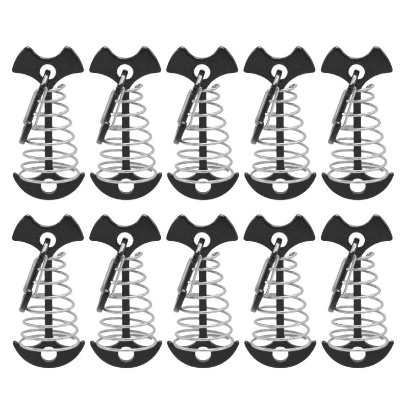 10Pcs Deck Anchors Peg Windproof Fish Bone Tent Stakes with Spring Buckles Wind Rope Anchors Camping Tent Peg Easy to Use