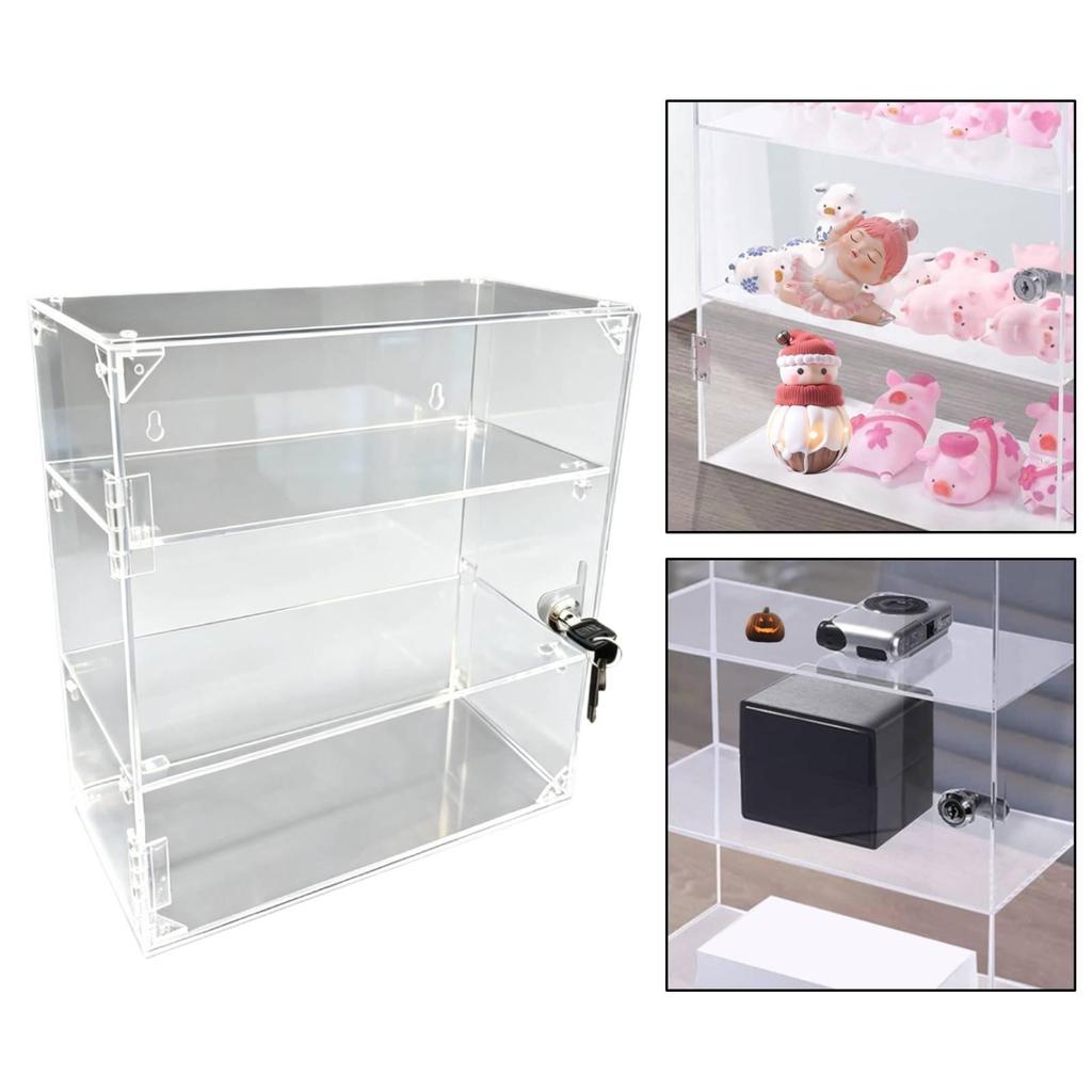 Acrylic Display Cabinet with Lock And Key, Stackable, Dustproof, Removable, Desk Organizer Box,