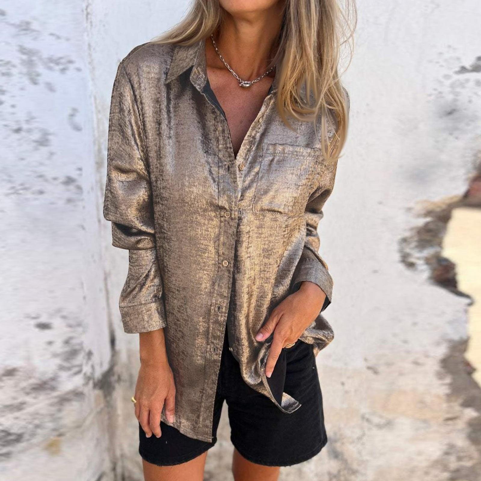 

Женская модная однотонная повседневная рубашка с бархатным воротником и длинными рукавами XXXXL золотой