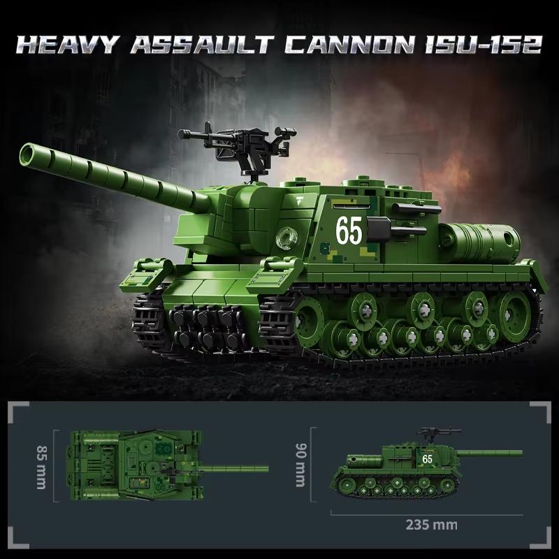 Zweiter Weltkrieg Sowjetischer ISU-152 schweres Sturmgeschütz Panzerzerstörer Selbstfahrlafette Artillerie Bausatz Modell Militärische Bausteine Spielzeug