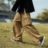 Men Cargo Pants Oversized Solid Color Vintage Style Corduroy High Street Style Straight Wide Leg Multi Pockets Streetwear Outdoor Travel Trousers