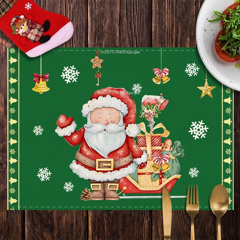 1pcs New Christmas Cotton Linen Printed Placemats Linen Snowman Holiday Santa Claus Decor Dining Table Insulation Table Mat 32x45cm