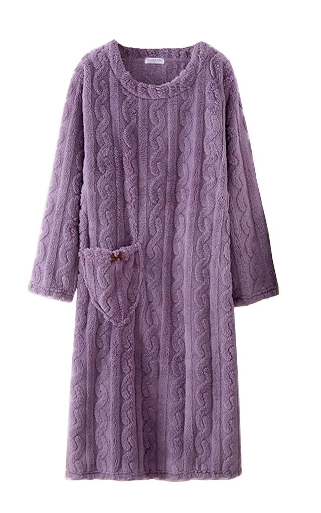 Yume Pajama Fluffy Lounge Dress, Women's Fall/Winter, Fluffy Gown with Wearable Blanket, Pajamas, Sleepwear, Loungewear, Cold Protection (L, Lavender)