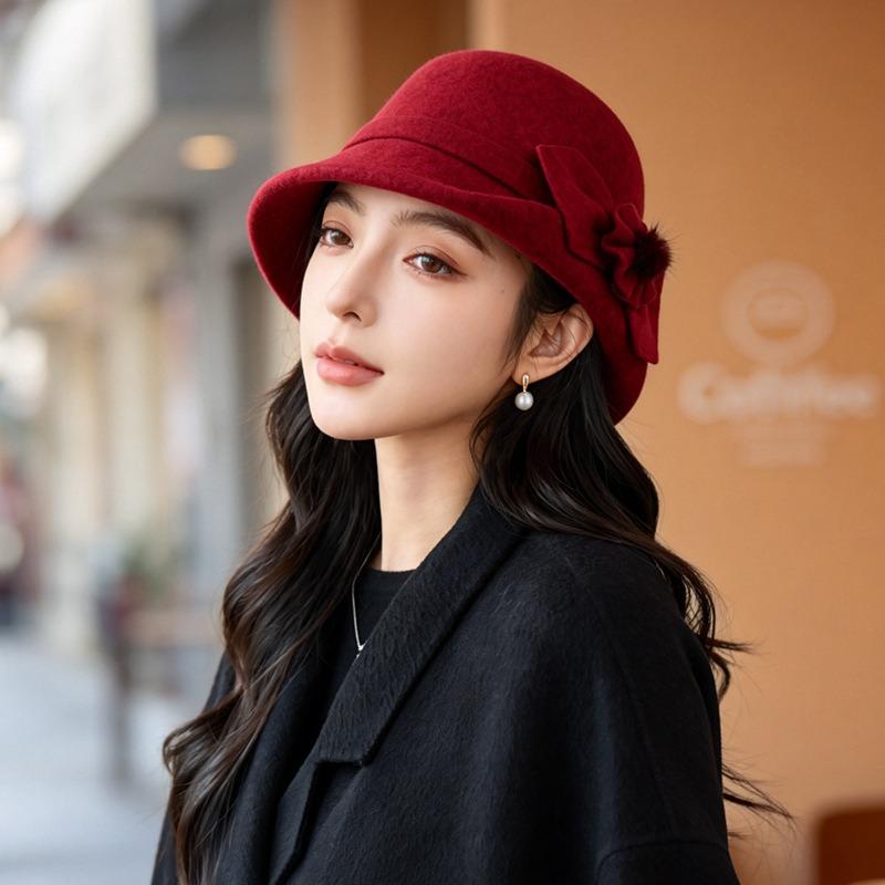Women S Vintage Bucket Hat With Flower Pom Pom For Autumn Winter