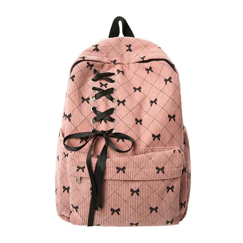 Bow Check Bag Women's Backpack Corduroy Backpack