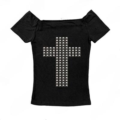 2KWEIRD Gotické Punk Rock Hip Hop Dámské Tričko s Krátkým Rukávem Sexy Slim Chic Ležérní Základy Metalický Dekor Crop Topy Y2K Emo Dívčí Oblečení