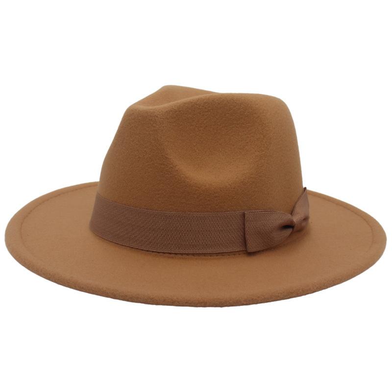 Europäischer und amerikanischer Stil Jazzhut Herbst und Winter Hut mit großem Schirm Mode Schleife Flacher Rand Zylinderhut Herren und Damen Wollfilzhut