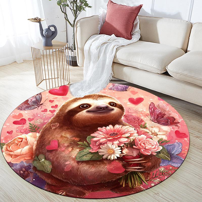 Pink Sloth Pattern Round rug,Carpet Rug for Living Room Bedroom Playroom ,Non-slip Floor Mat,Holiday Gifts and Birthday Gifts.
