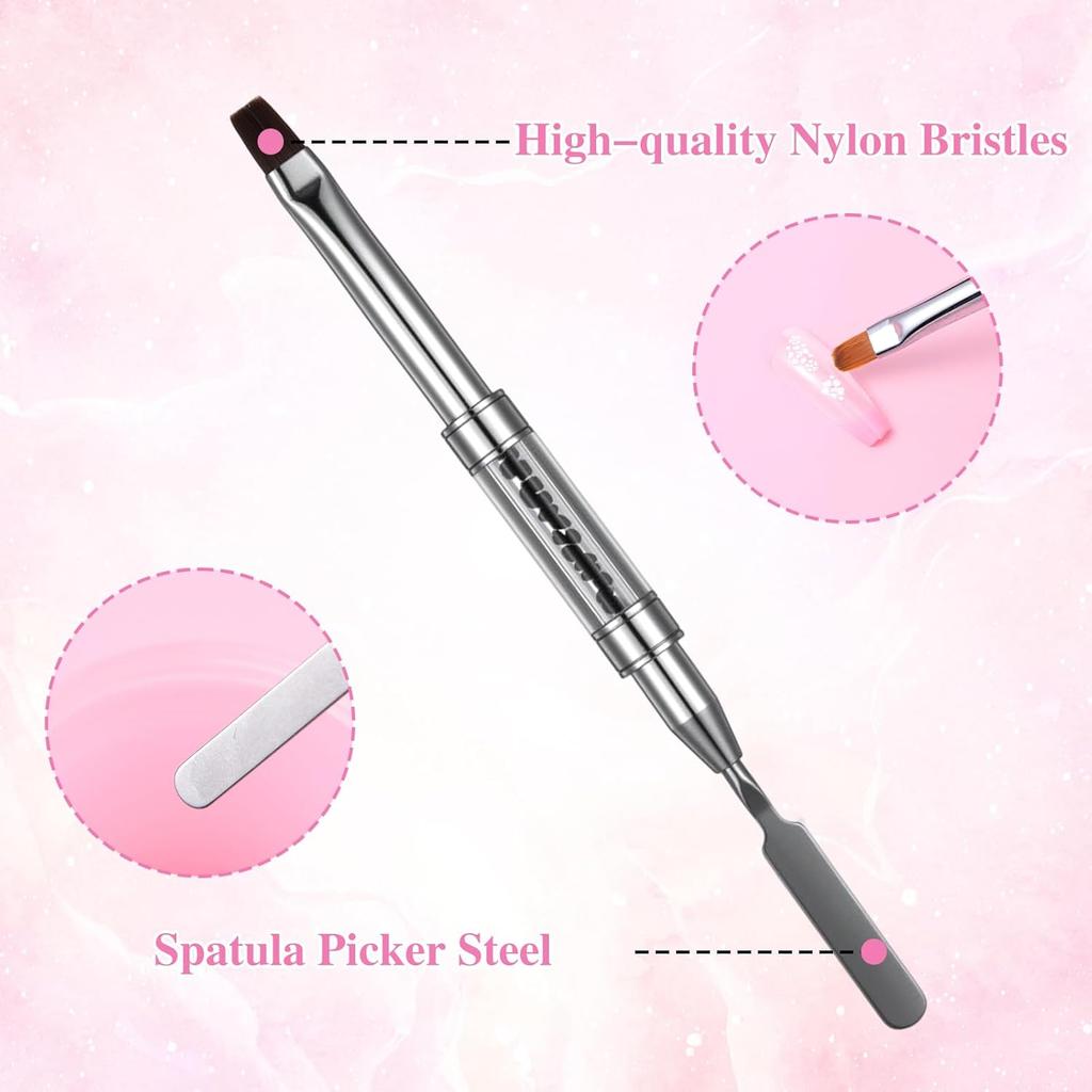 3 Stück Doppelseitige Aufbaugelpinsel, Hartgel-Nagelpinsel mit Strassgriff, French Tip Liner Kunstpinsel, Pinsel für French Manicure für Profis