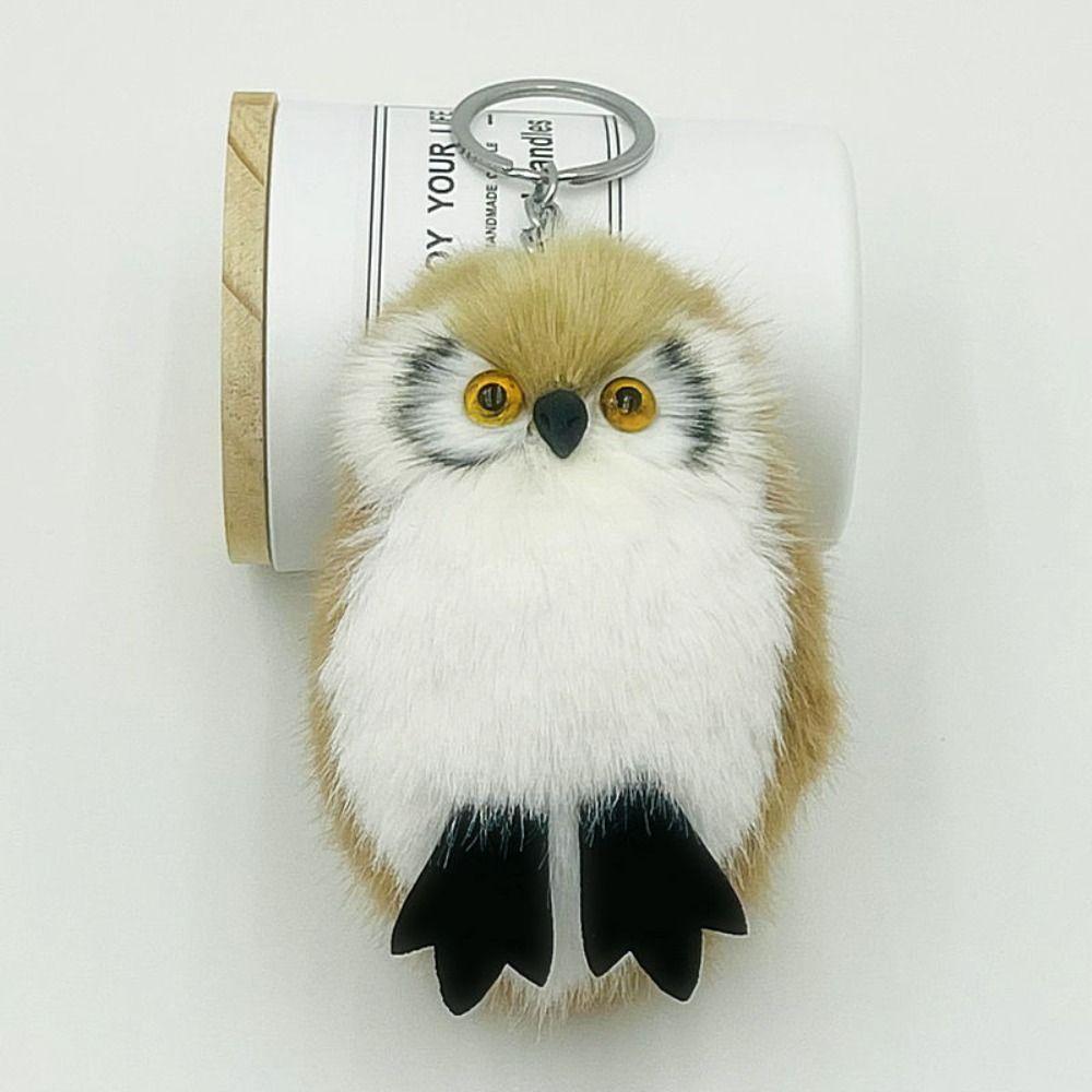 

Fluffy Owl Keychain Zinc Zinc Alloy Car Key Chain Washable Plush Doll Backpack Decoration коричневый