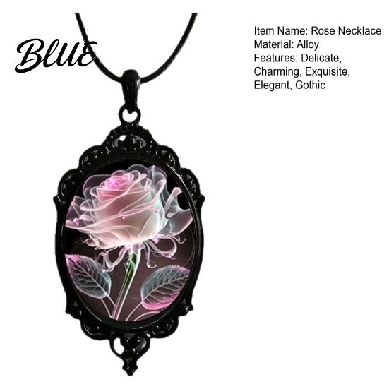 Rose Necklace Black Gothic Vintage Floral Glass Pendant Stylish Dark