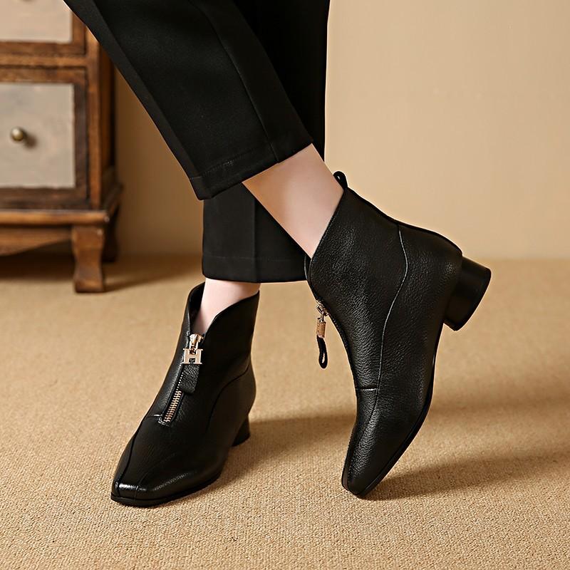 

Fashionable Shoes, Versatile Pointed-toe, Thick-heeled, Soft-soled Ankle Boots, New Fleece Boots for Women 35 чорний