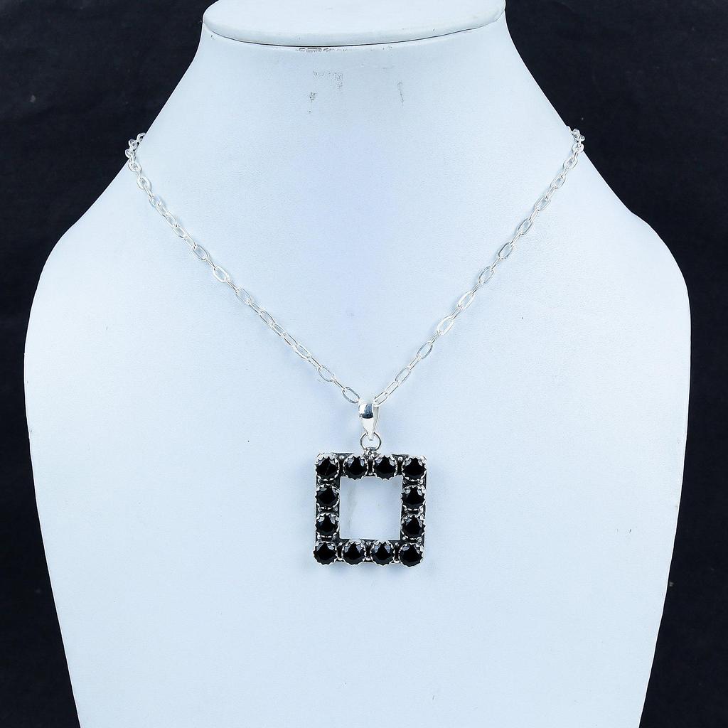 Natural Black Spinel Gemstone Silver Pendant in 925 Sterling Silver- Handmade Design, Everyday Wear Jewelry, Unique Pendant Party Wear Gift