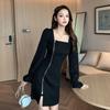 Large Size Women's Dresses Clothing Spring and Autumn French Square Neck Feminine Vestidos Temperament Zipper All-match Dress