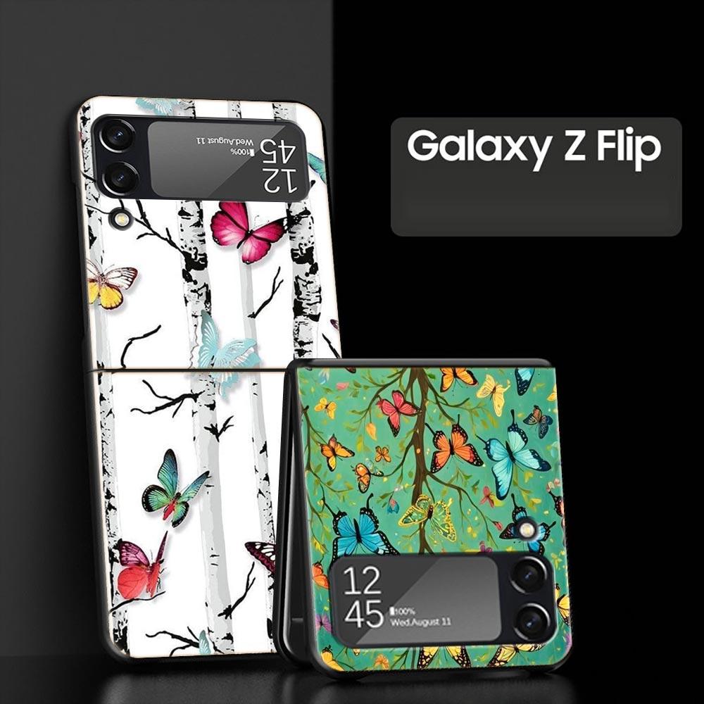 Butterfly Design Hard PC Phone Case For Samsung Galaxy Z Flip 7 6 5 4 Black Cover For Galaxy Z Flip 3 Foldable Fundas Shell Bags