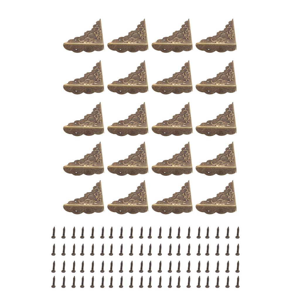 20PCS Box Corner Protectors Bronze Right Angle Retro Iron Corner Protectors with Nails for Wooden