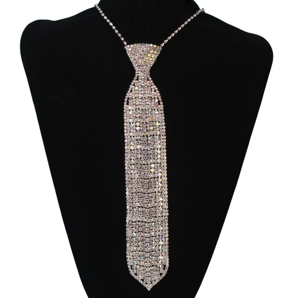 Retro Crystal Necktie Colorful Music Festival Necktie  Club Party Necklace Costume Neckwear