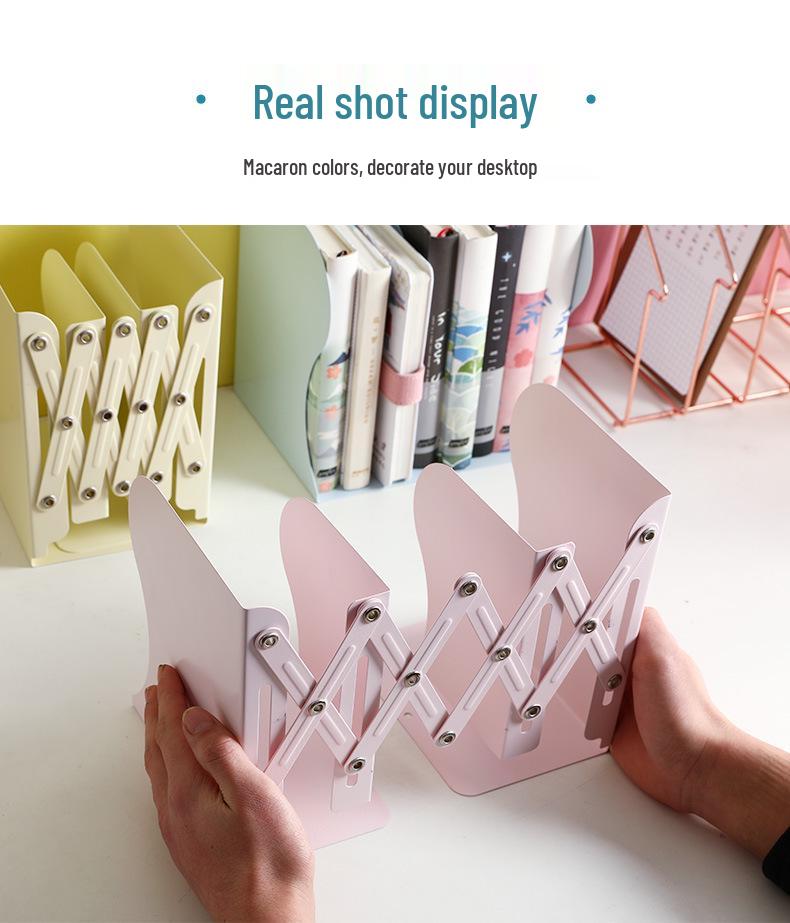Kaba Bear Retractable Book Stand - Simple Iron Desktop Bookshelf with Macaron Colors
