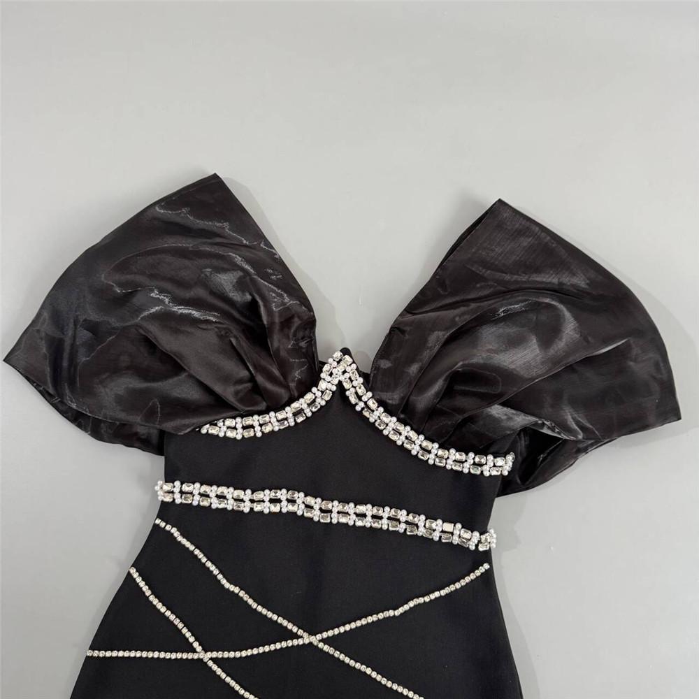European & American Handmade Rhinestone V-Neck Bandage Patchwork Party Gown