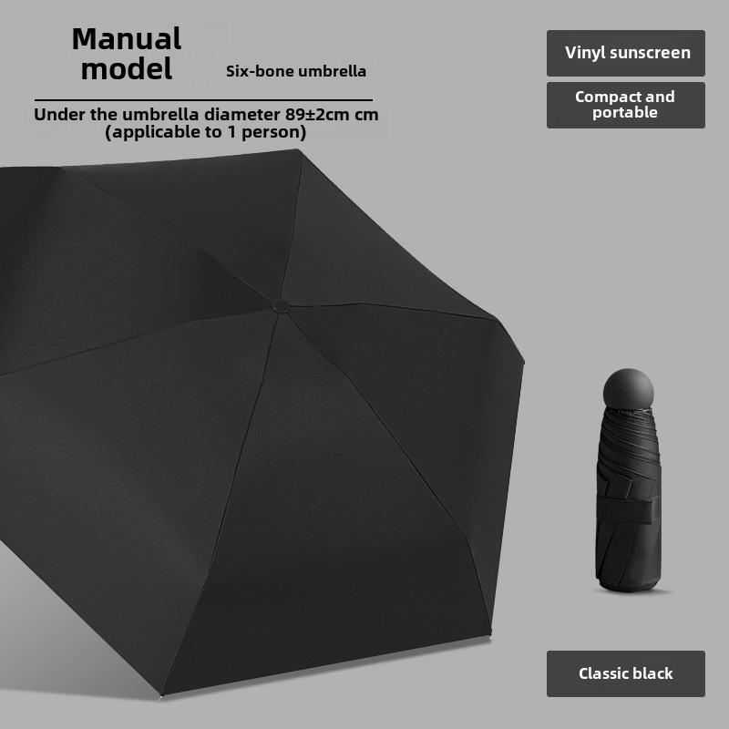 Portable Women's Sun Protection Umbrella - Mini Black Capsule Design