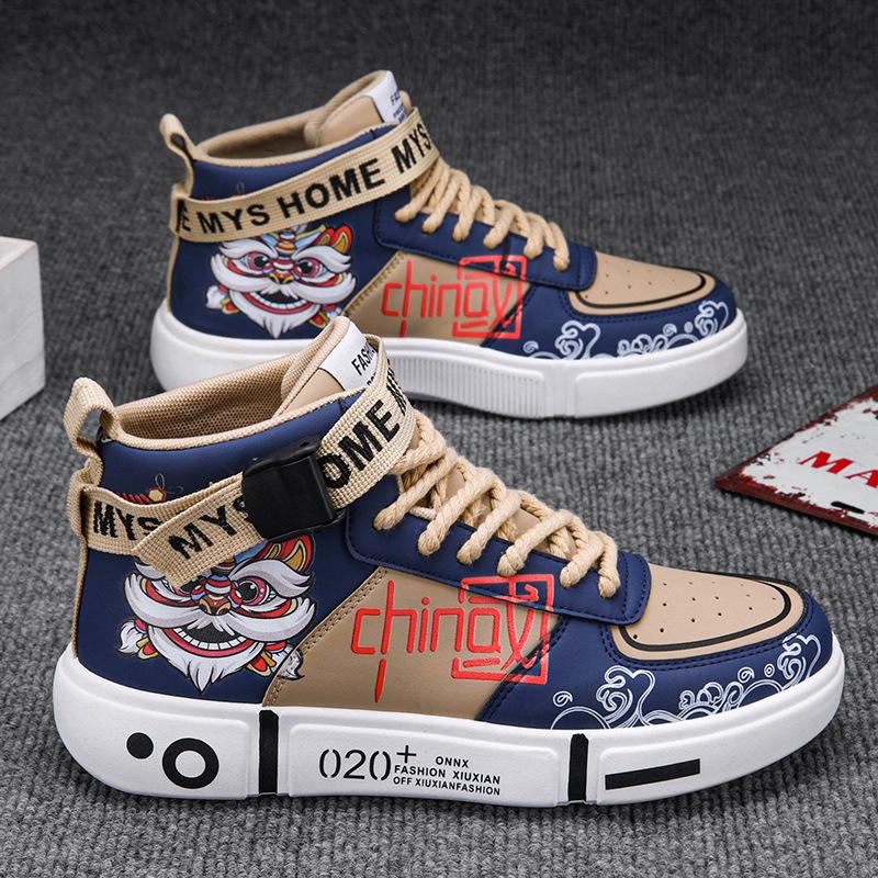 2025 New Men's High-Top Boots Chinese Anime Skate Shoes Non-Slip Comfort Sneakers Trendy Streetwear Canvas Footwear for Students