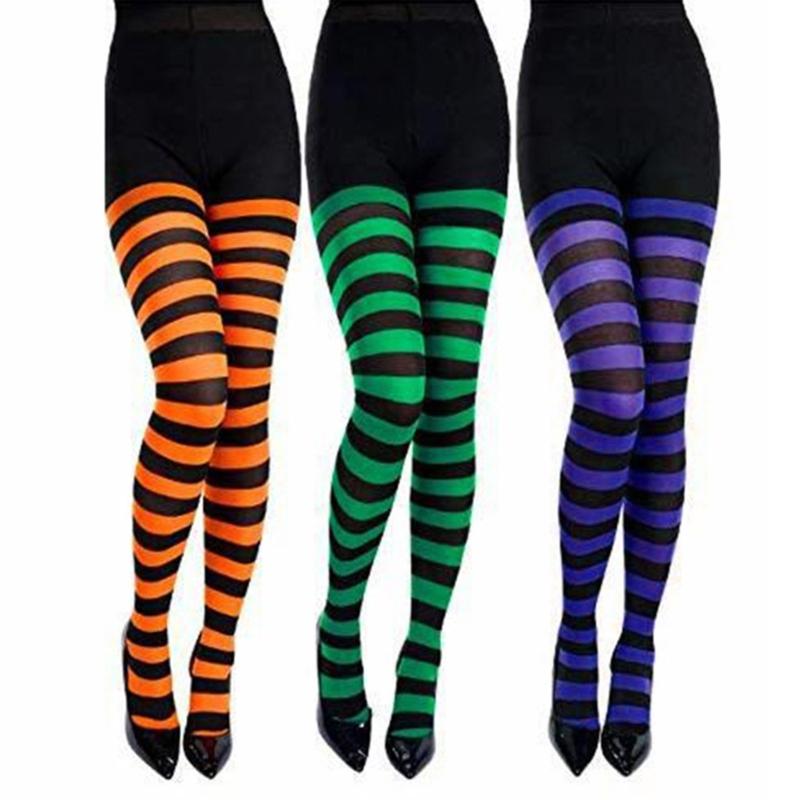 Damen Mehrfarbige Gestreifte Strumpfhosen Ganzkörper Mit Fuß Hohe Taille Leggings Elastische Lange Strümpfe Strumpfhosen für Karneval