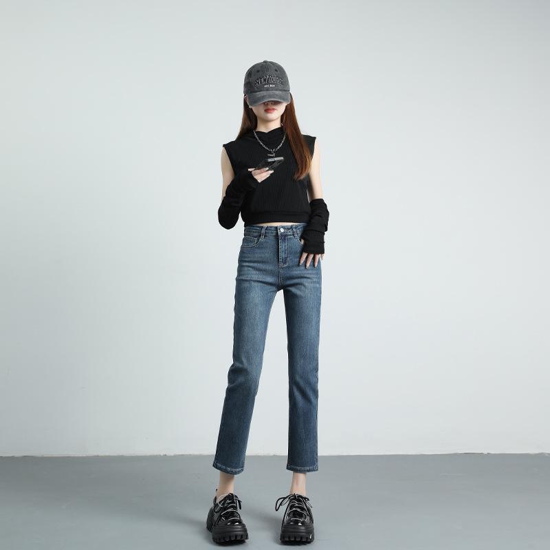 2023 High-Waist Elastic Straight-Leg Jeans for Women—Slimming, Nine-Tenth Length for Petite Figures