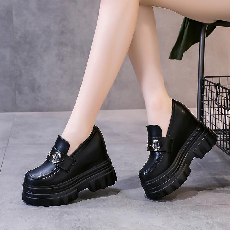Fashion Women's Vulcanize Shoes Platform Sneakers 11cm Wedge Heel Bowknot Female Casual Shoes 2025 Spring Summer Chunky Leather Shoes