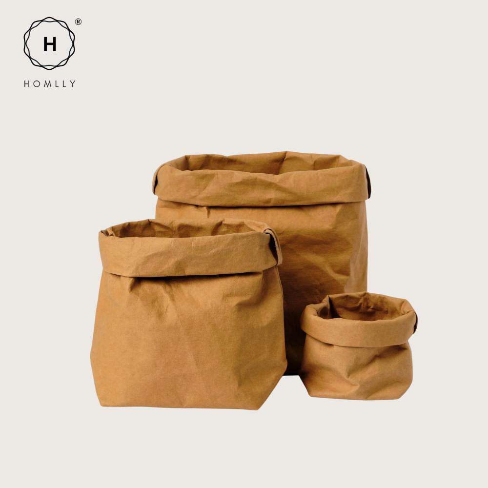 Homlly Sunii Multi Purpose Washable Reusable Kraft Paper Bag for Storage Basket, Flowerpot, Organizer