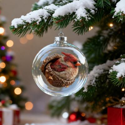 Forest Animal Acorn Clear Ball Ornaments Plastic Christmas Hanging Ball with Cozy Pine Cone Animal for Winter Xmas Tree Decor