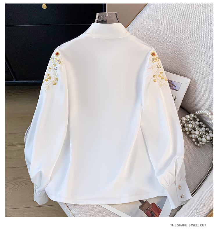 Authentic New Chinese Style Stand Collar Embroidered Shirt with Frog Buttons & Horse Face Skirt - Long Sleeve National Style Top