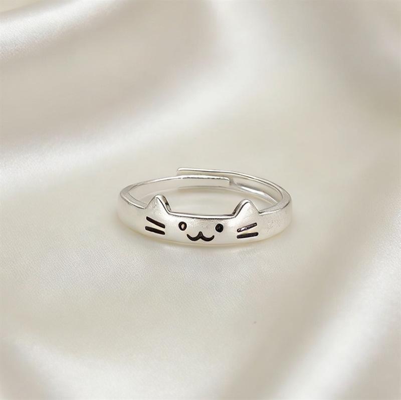 Sterling Silver Cat & Dog Couple Rings: Engravable, Light Luxury Design