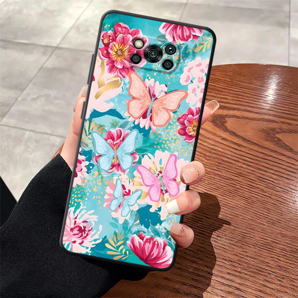 Funda Phone Cover Case for Xiaomi Poco F8 C50 M5 X3 X4 X5 X7 Pro F3 F1 C75 M3 M4 M7 C61 C71 Cartoon Butterfly Flower
