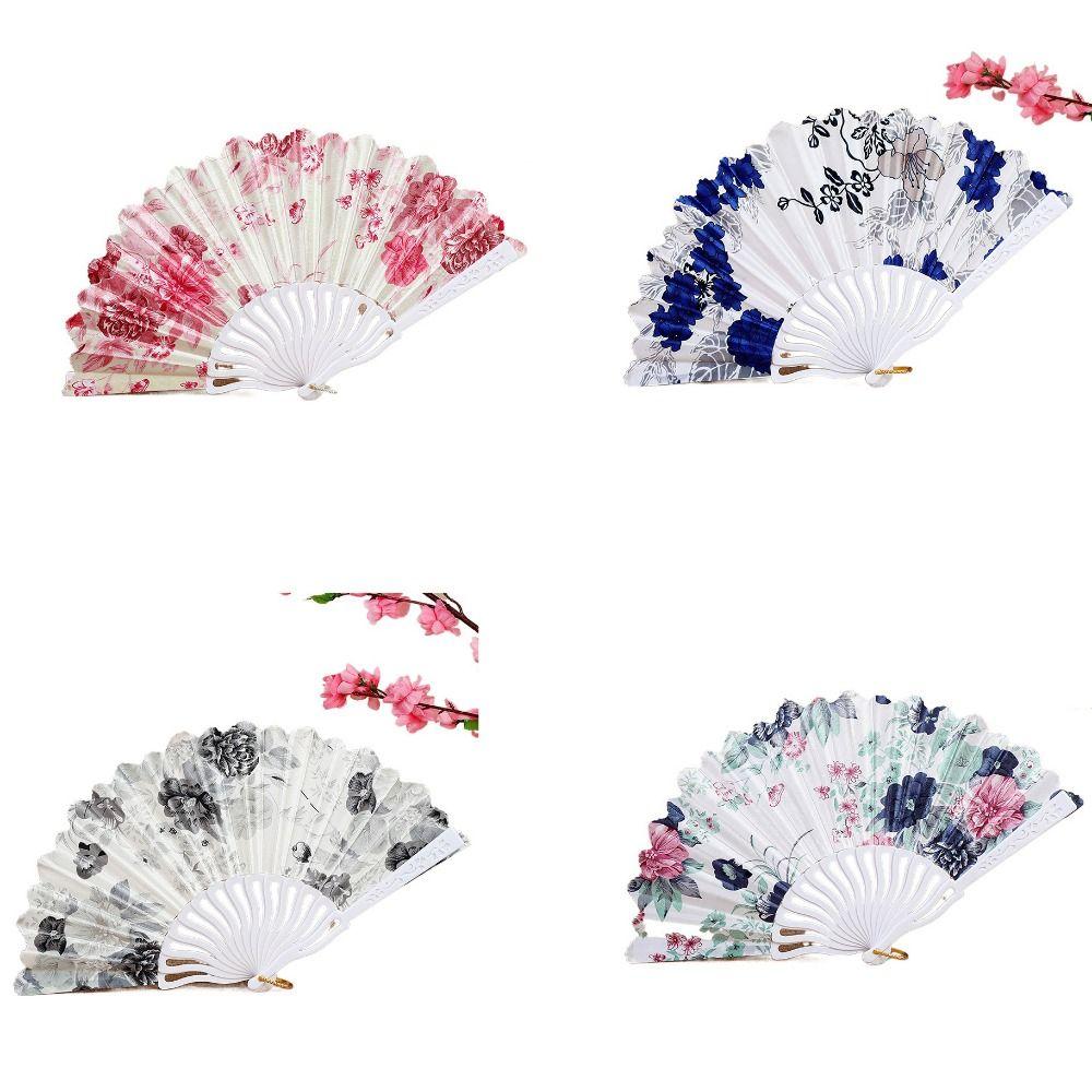 Chinese Style Hand Held Flower Fan Flower Pattern Chinese Dance Fan Bamboo Folding Fan  Party