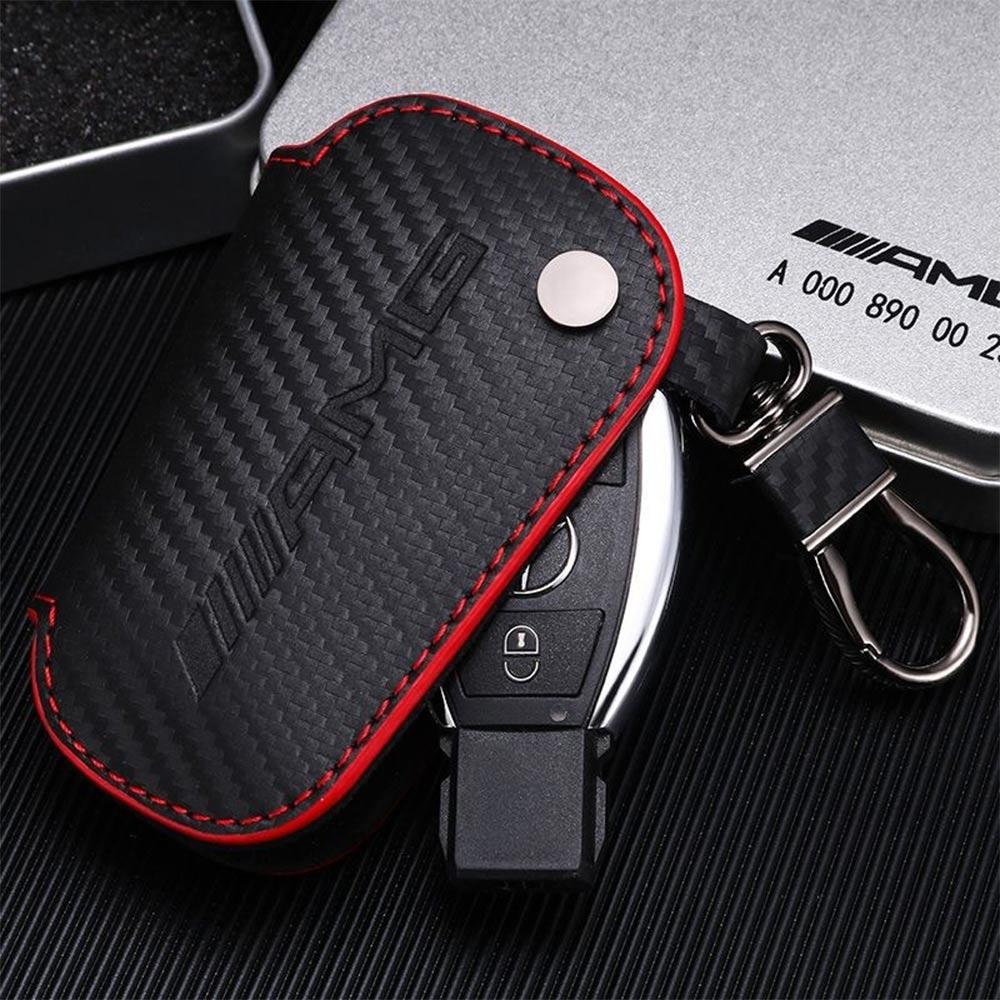 Carbon fiber Leather Car key Rings Fob Protector Accessories For Mercedes Benz AMG C /S Class W223 W206 S350L S400L S450L S500L