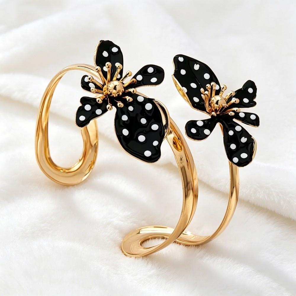 Enamel Glaze Flower Open Bangle Polka Dot Adjustable Bracelet Floral Bracelet  Birthday Gift