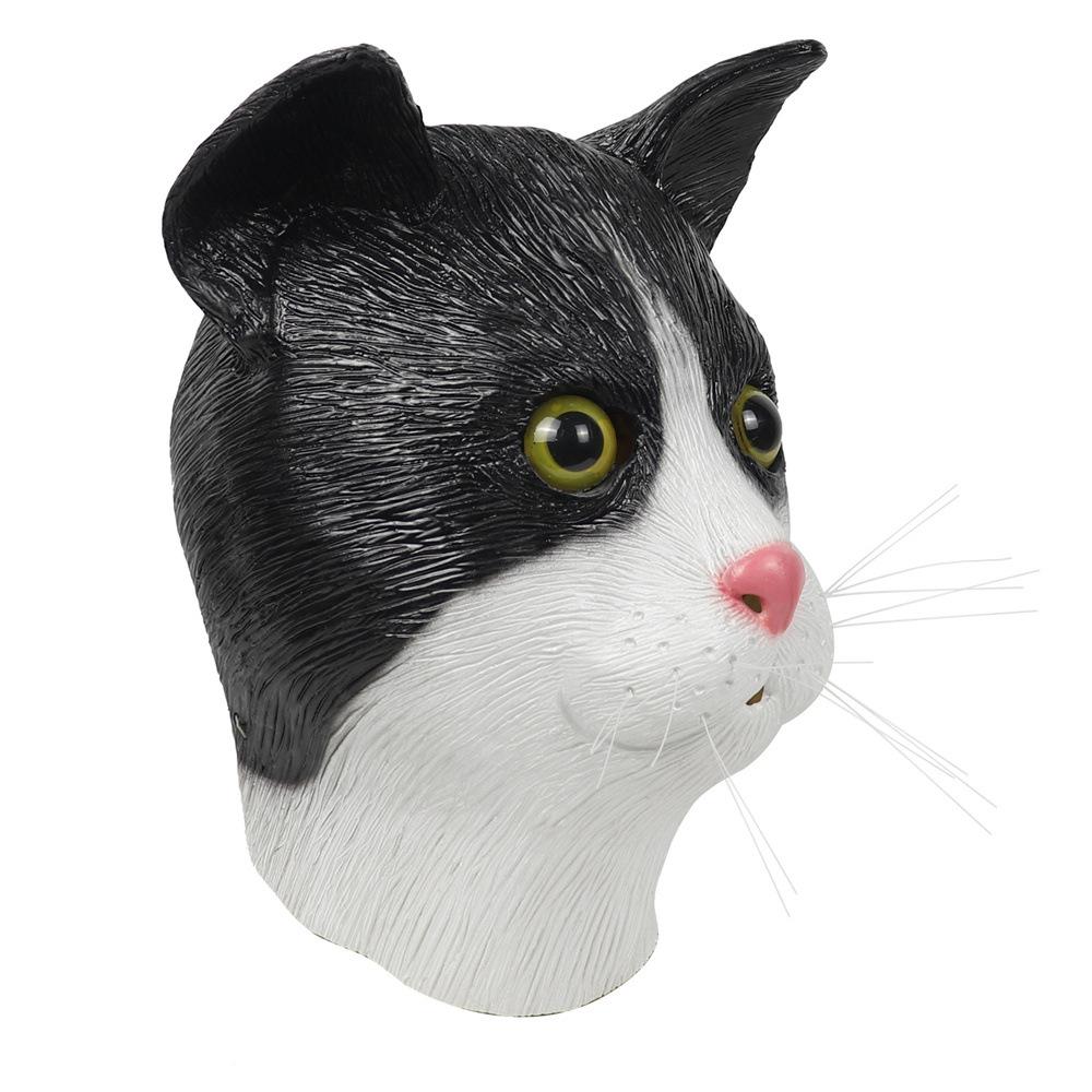 Black Cat Mask Halloween Carnival Latex Flower Cat Hood Mask Cat Head Mask Cute Cat Dress Up Headgear