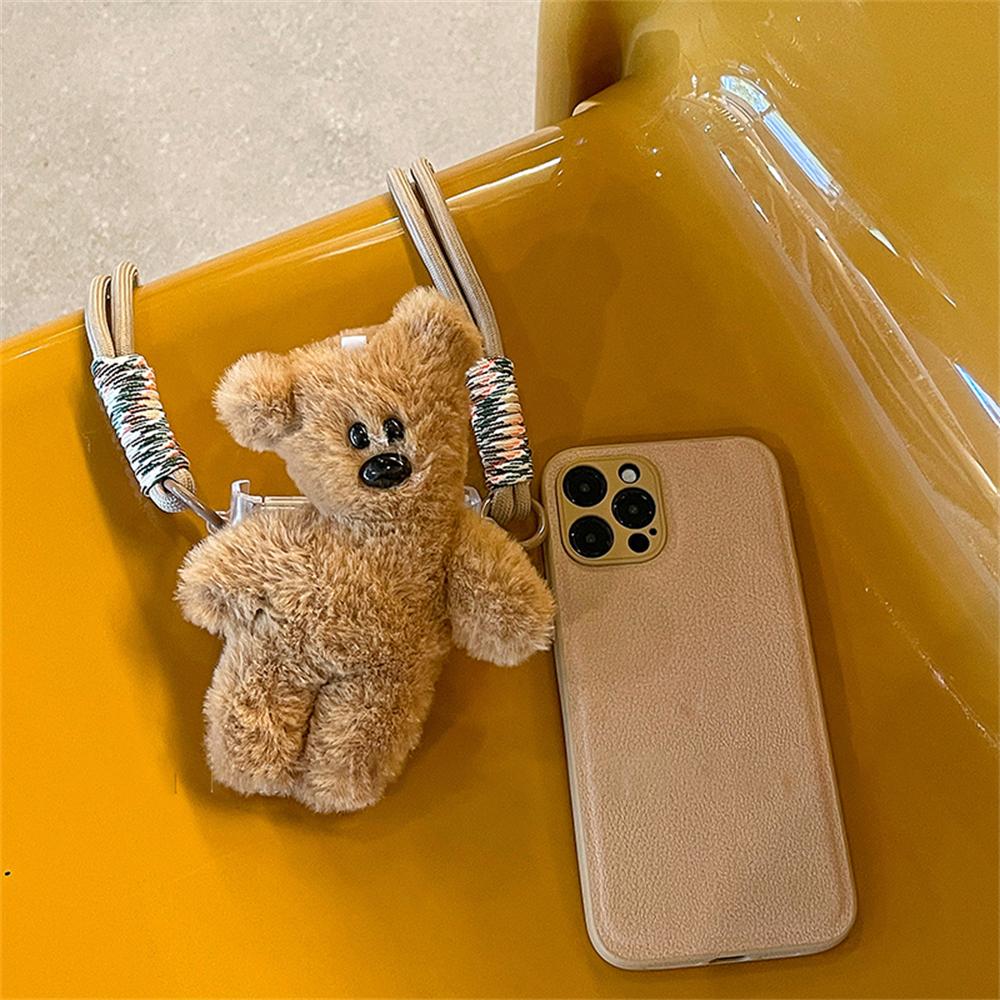 Cute 3D Plush Bear Phone Clip Adjustable Crossbody Lanyard Strap Korean Phone Bracelet Anti-Lost Lanyard Jewelry Girl Woman