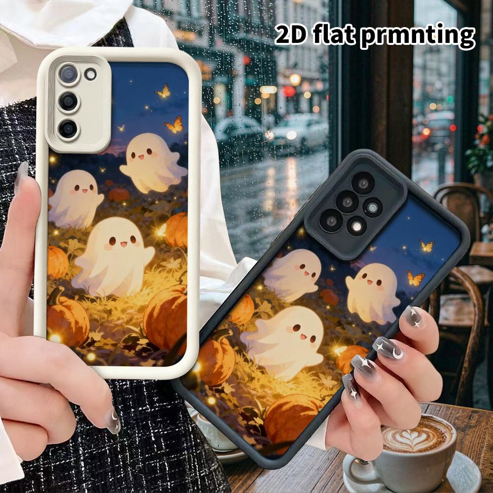 Phone Case: 2D Flat Samsung Galaxy A34 A35 M05 M06 S20 S22 S21 FE Plus 5G Tiered Protective Case, Little Ghost Pumpkin, Christmas and Halloween Gift