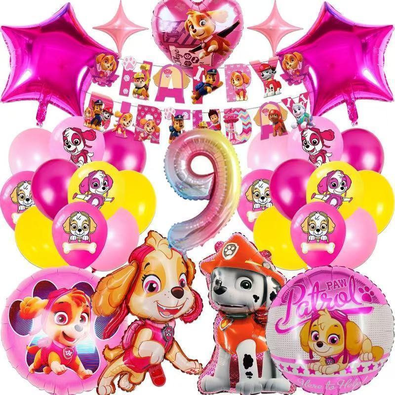 Children's Birthday Balloon Set, Paw Patrol Themed Aluminum Film Digital Balloon, Children's Birthday Party Decoration