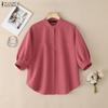 ZANZEA Women Casual Stand Collar Solid Color Half Sleeve Blouse