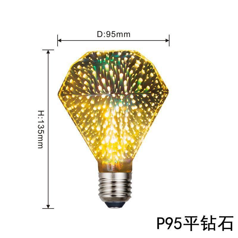 Artificii 3D Bec decorativ E27 Baza 4W Becuri de sticla de Anul Nou cu lumina calda moale Decor stralucitor de Craciun Bec LED 3D