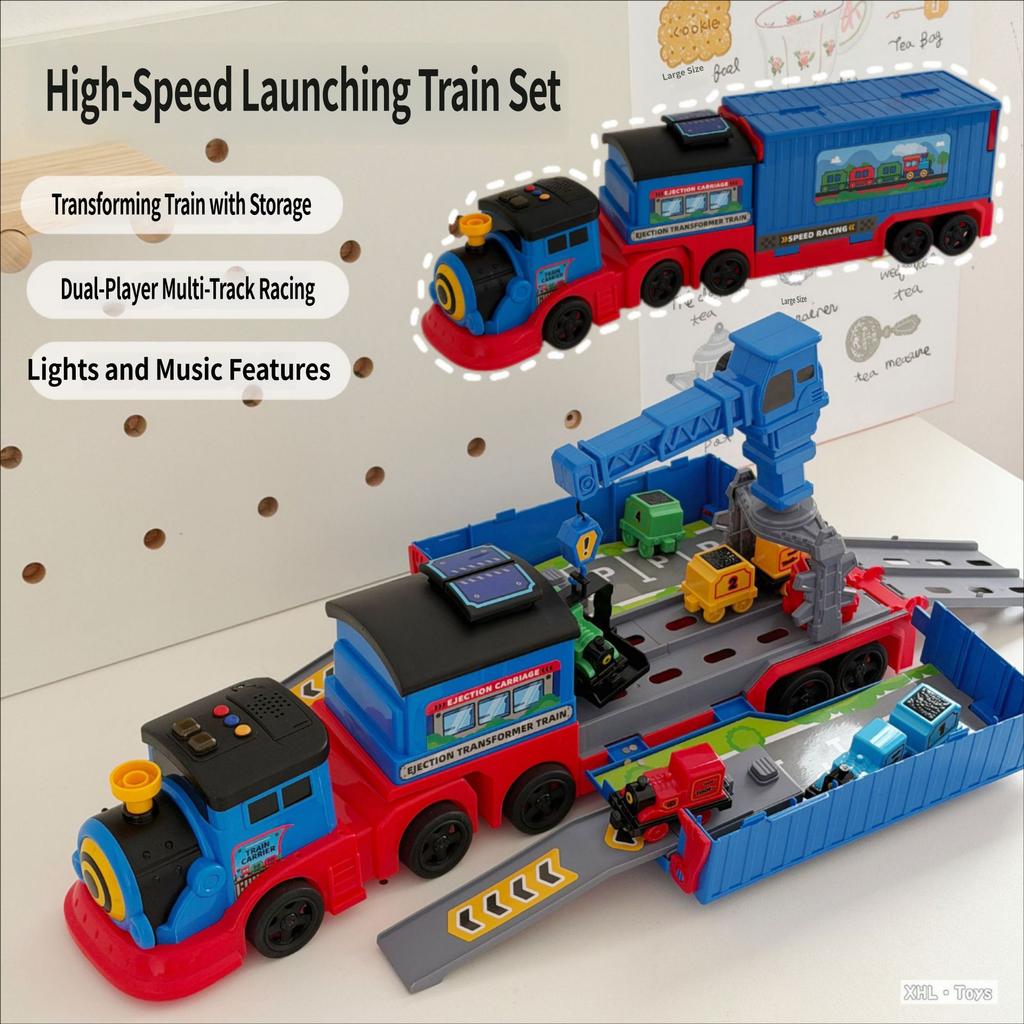 Children'S Racing Deformation Ejection Train Rail Car Parking Toy Magnetic Suction Small Train Double Track Ejection Car Toy