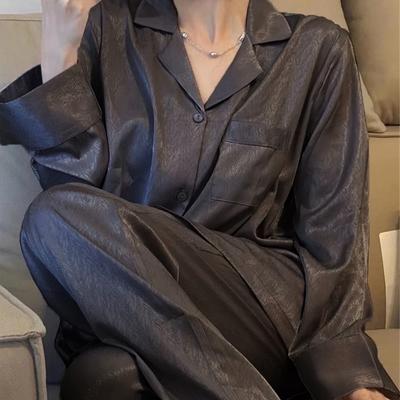 İlkbahar ve Sonbahar Kadın Premium His Pijama Ev Giyim Seti Kadın Buz İpeği İnce Dimi Patlama Ev Giyim Seti