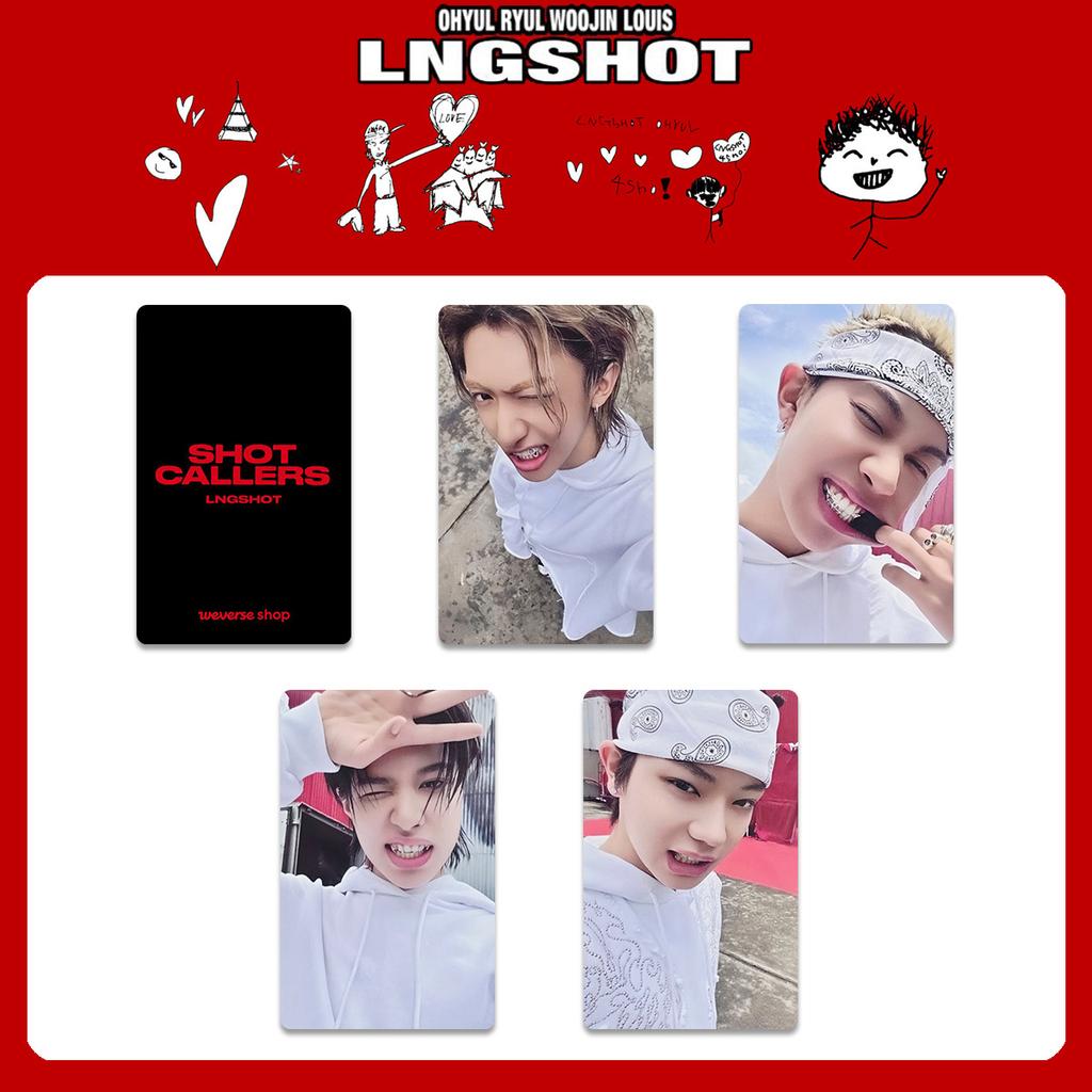 4Pcs LNGSHOT 1st Album SHOT CALLERS K4 Special Card POP-UP Store WVS Postcard RYUL WOOJIN LOUIS OHYUL Fans Bright Film Cards