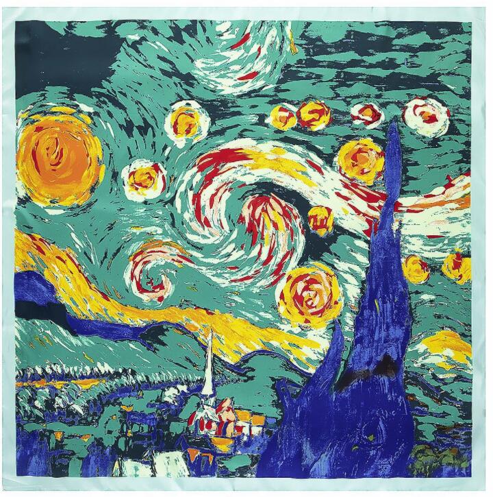 New Luxury Brand Design Sago Cycas Palm Tree Winter Square Scarf 130cm Twill Silk Scarf Women Kerchief Scarves For Ladies