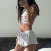 2025 European & American Summer Sexy Women's White Knitted Tank Top & Shorts Pajama Set