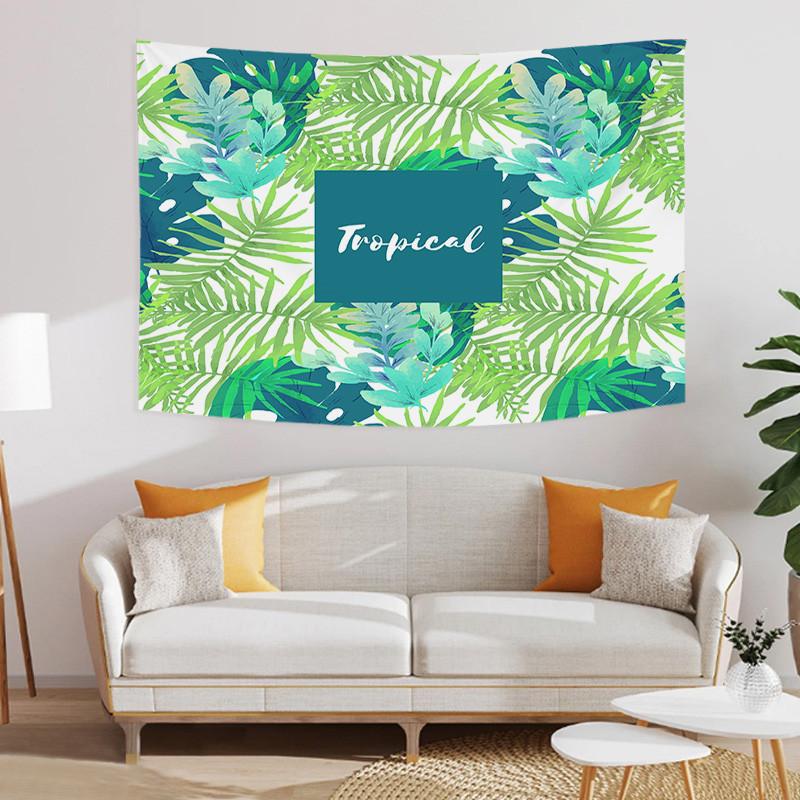 Enthusiastic Summer Green Tropical Leaves Plants Printed Polyester Tapestry Wall Hanging Tapestries For Bedroom Dorm Decor