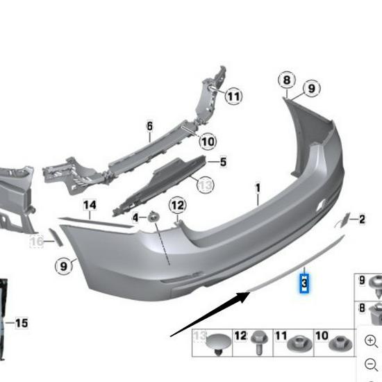 BMW 3 Series F30 Rear Bumper Trim Chrome - 320i/325i Replacement