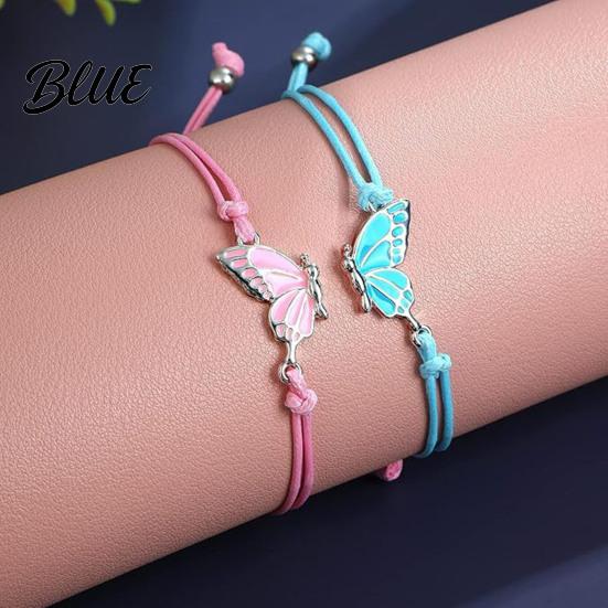 Durable Wax Cord Bracelet 2Pcs/Set Couple Adjustable Rope Butterflies Pendant
